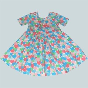 Ruffle Butts Heart Pattern Dress - Pink, Blue, Green